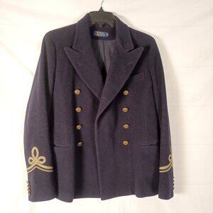 Polo Ralph Lauren Navy Wool Cashmere Officer Jacket Made in Italy Size 14